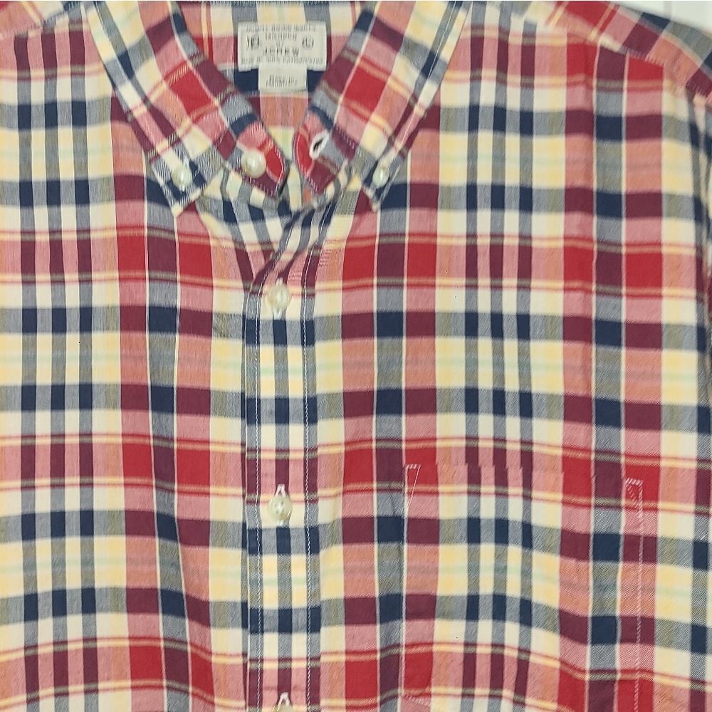Tailored by J. Crew Men's Red Plaid Cotton Button Down Shirt - Picture 5 of 8